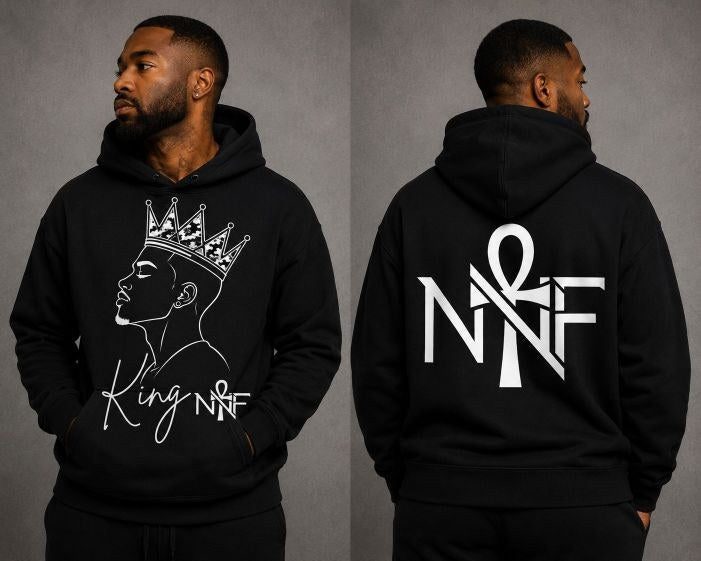 King Crown hoodie front and NNF back print, shown with the Family hoodie
