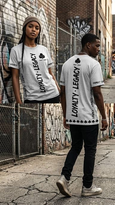 Loyalty Legacy tees on a city street