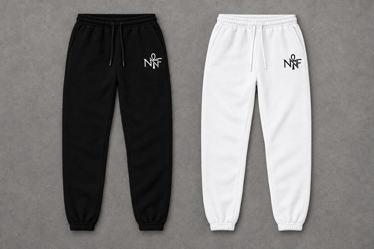 NNF Ankh Monogram joggers in black and white