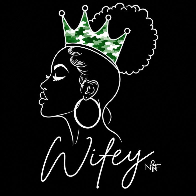 Wifey Camo Crown artwork, green camo on black