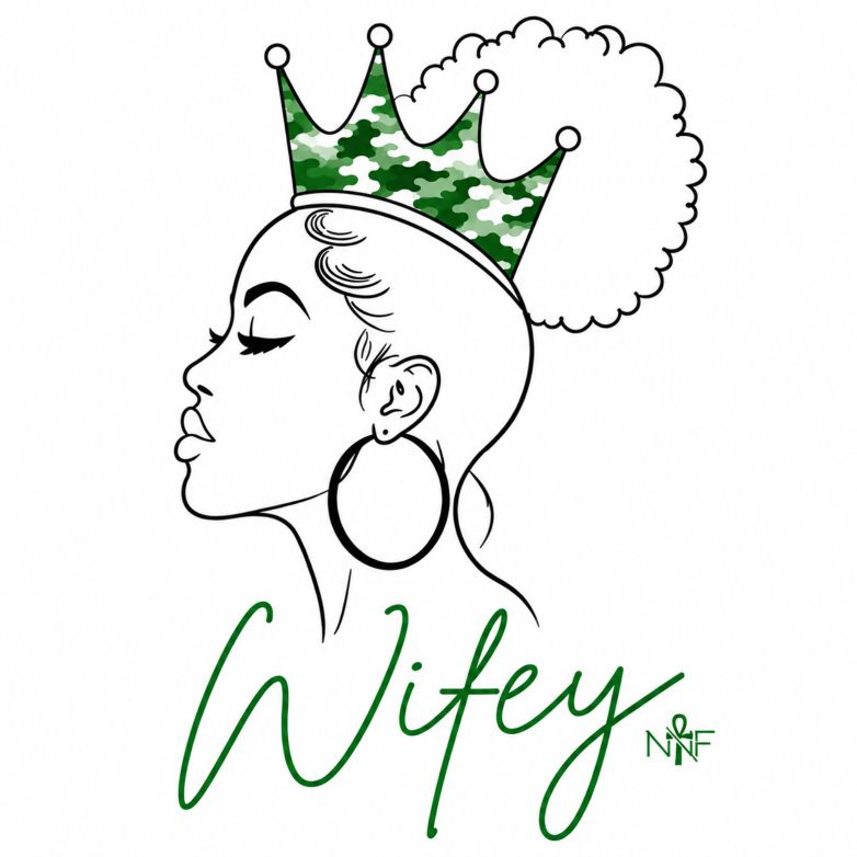 Wifey Camo Crown artwork, green camo on white
