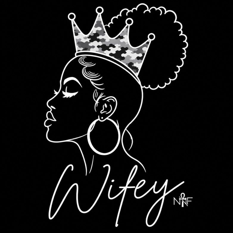 Wifey Camo Crown artwork, grey camo on black