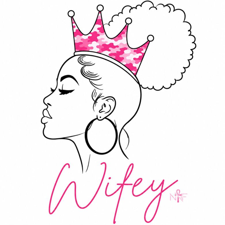 Wifey Camo Crown artwork, pink camo on white
