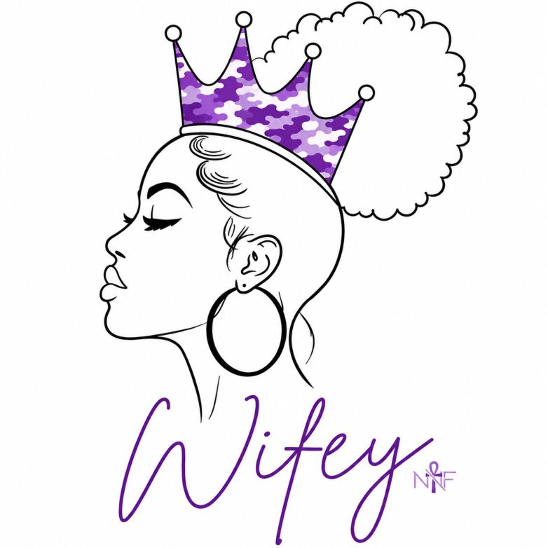Wifey Camo Crown artwork, purple camo on white