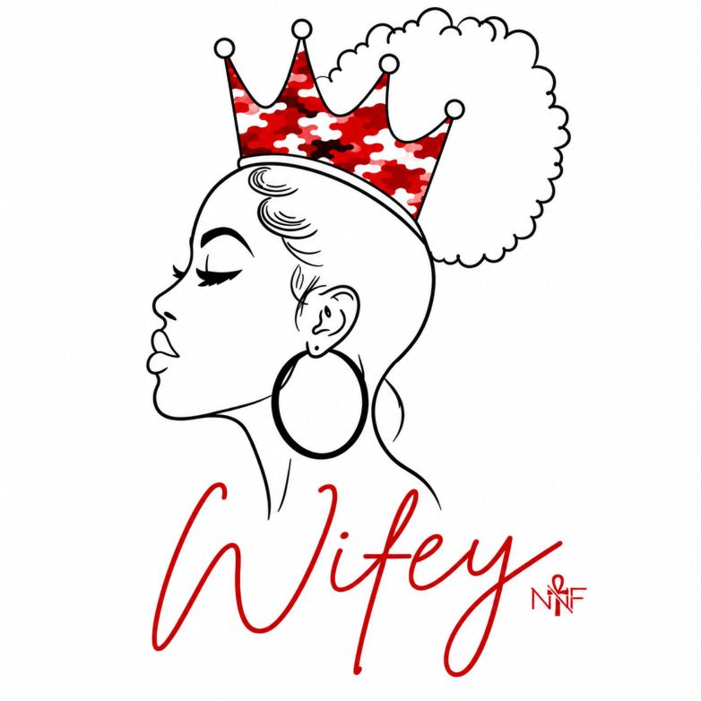 Wifey Camo Crown artwork, red camo on white