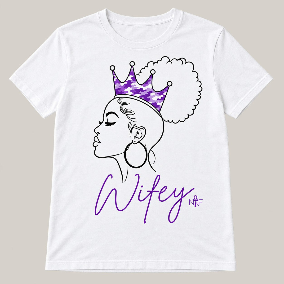 Wifey Camo Crown tee, purple camo on white